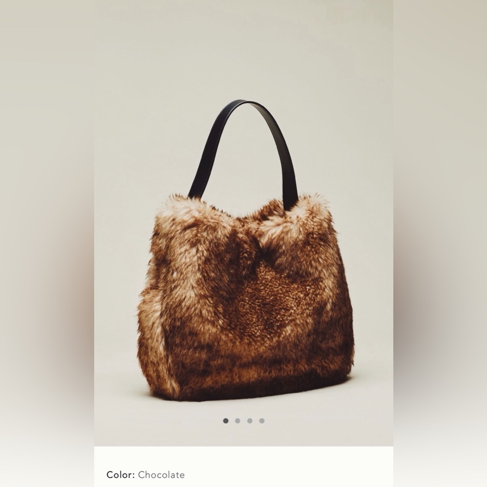 NWT new Anthropologie large Faux Fur slouchy bucket tote Handbag bag purse brown